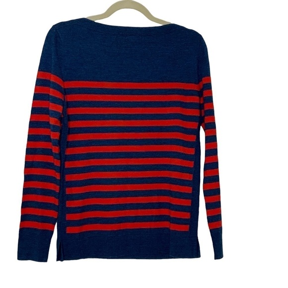 TALBOTS petite blue sweater with orange stripes. Wool.  NWT. P - Picture 5 of 7